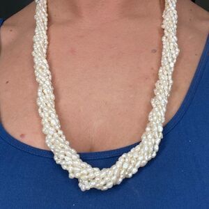 8 strand, real freshwater seed pearl necklace, 14 inch drop, old ivory colour